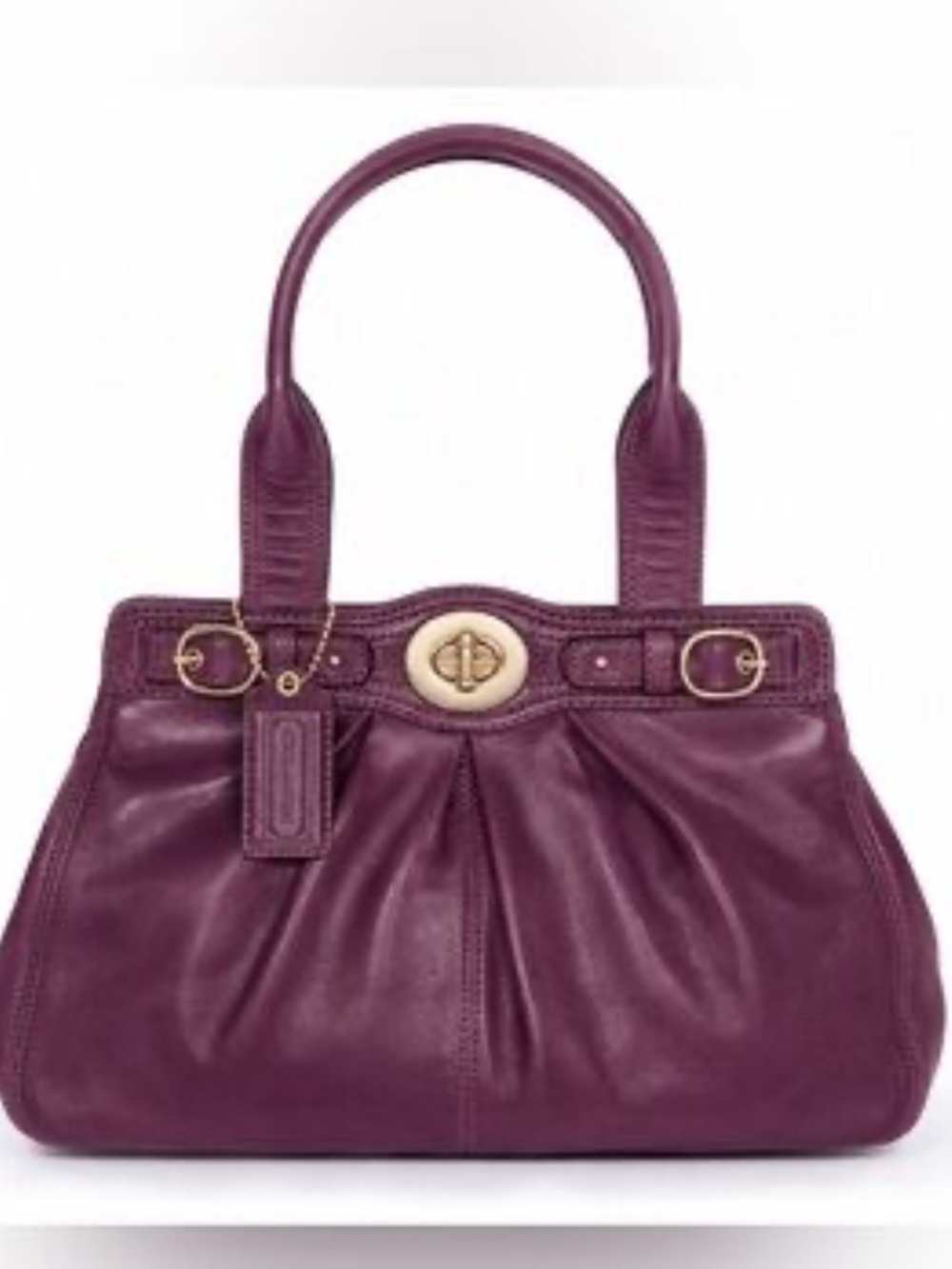 Coach Vintage Pleated Mia Leather Carryall  in Plum with Turnlock EUC HTF